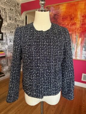 Classic JCrew Silver/Navy Tweed Jacket Women's Collarless blazer